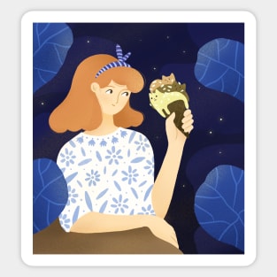 Cute girl with ice cream plants and cats, version 3 Sticker